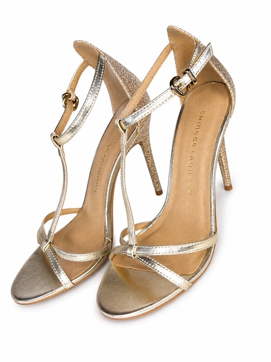 Chinese Laundry Shoes - Chinese Laundry Gold Metallic T-Strap Stiletto Heels Size:8 Evening Prom Wedding